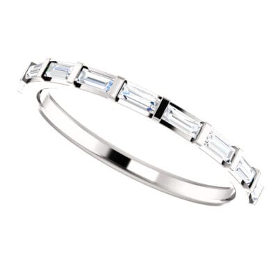 Delicate Baguette Bar Set Lab Diamond Band in 14k White Gold