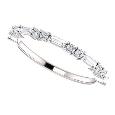 Delicate Baguette and Round Lab Diamond Band in 14k White Gold