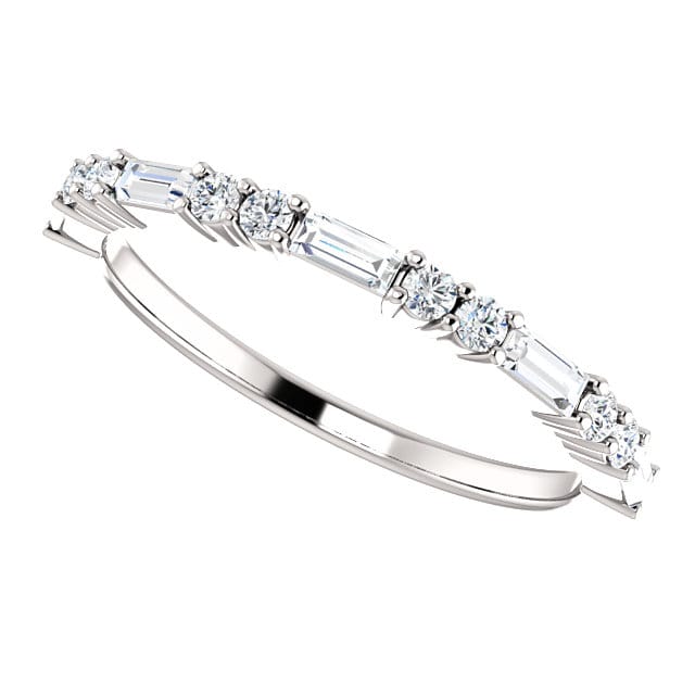 Delicate Baguette and Round Lab Diamond Band in 14k White Gold