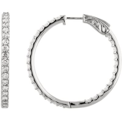 Diamond Inside/Outside Hoop Earrings 1 CTW in 14k White Gold