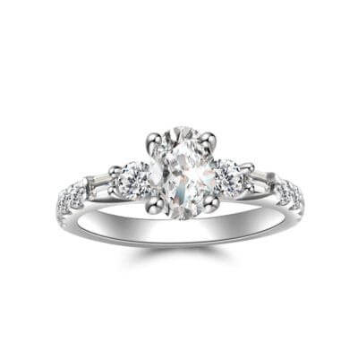 Oval Baguette and Round Engagement Ring