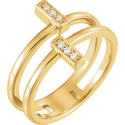 Double Bar Diamond Ring 14k Yellow Gold