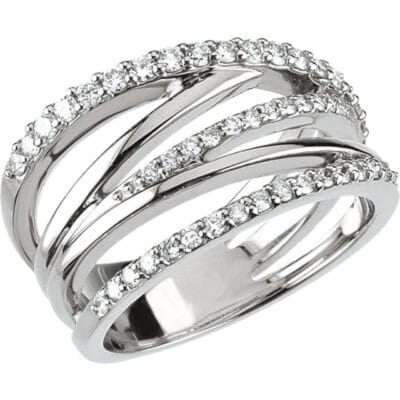 14k White Gold Diamond Criss Cross Ring