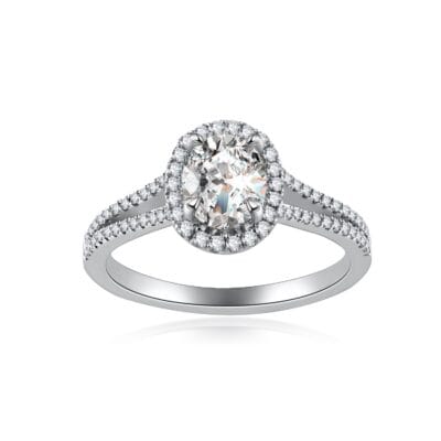 Oval Diamond Halo Split Shank Engagement Ring