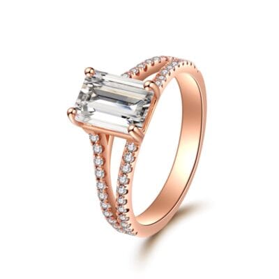 1.40 CT Rose Gold Emerald Cut Split Shank Diamond Engagement Ring