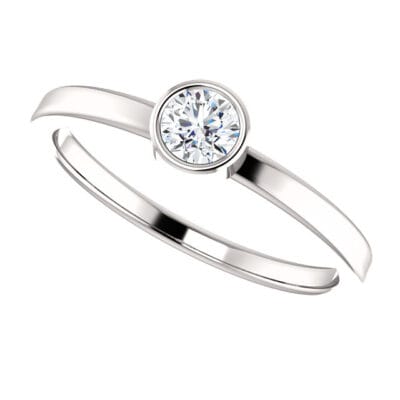 Round Bezel Lab-Grown Diamond Ring in 14k White Gold