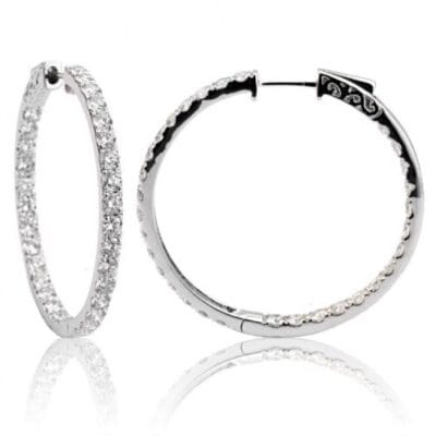 18k White Diamond Hoop Earrings 4.25 CTW