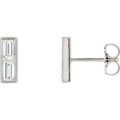 14k White Gold Baguette 3/4 CTW Lab Diamond Bar Earrings