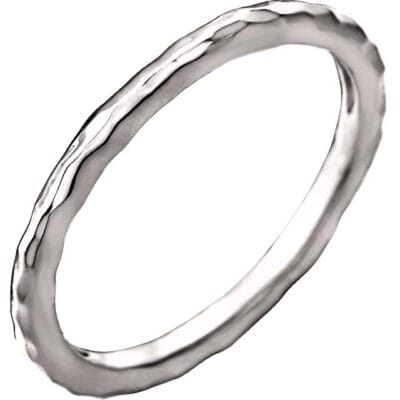 Hammered Stackable Band 14k White Gold