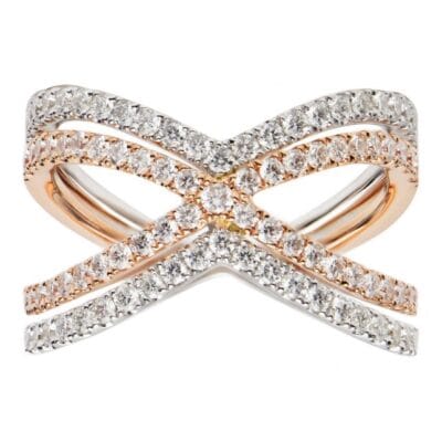 Criss-Cross Two-tone 18k Rose and White Gold Fashion Ring