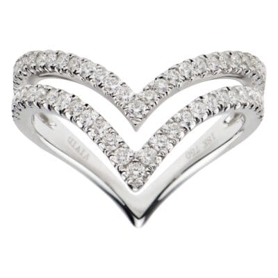 18k White Gold Diamond Fashion Ring Double Row Curve