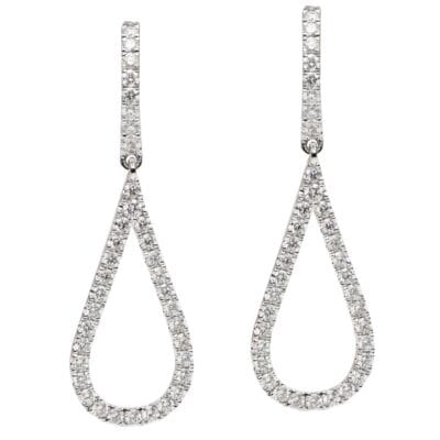 18k White Gold Teardrop Diamond Dangle Earrings