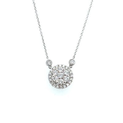 18k White Gold Diamond Cluster Halo Pendant with Diamond Bezels