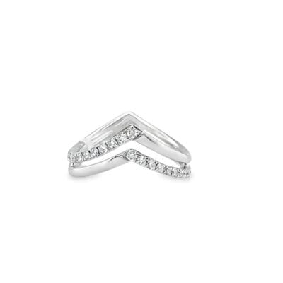 18k White Gold Diamond V-Shape Double Row Fashion Ring