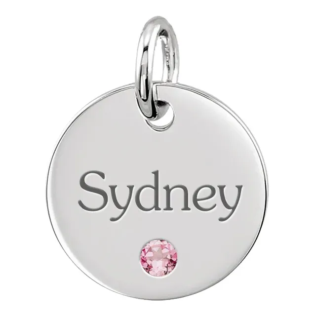 engravable round disc pendant birthstone