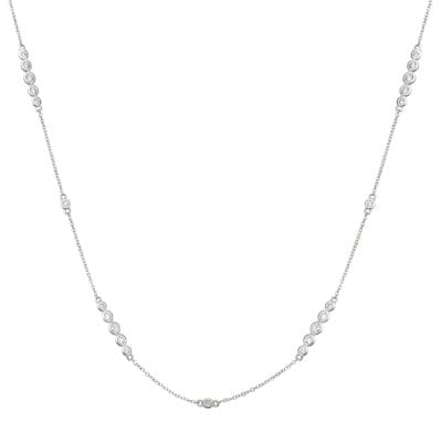 14K WHITE GOLD DIAMOND BEZEL SET FASHION NECKLACE