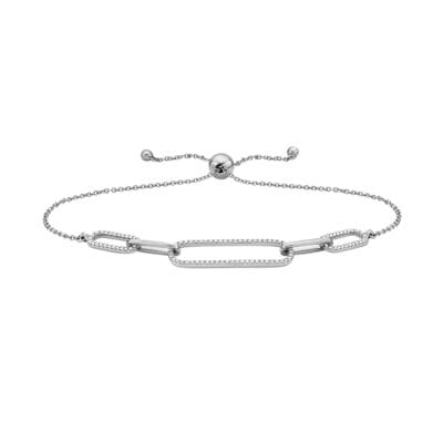 14K WHITE GOLD DIAMOND PAPERCLIP BOLO BRACELET