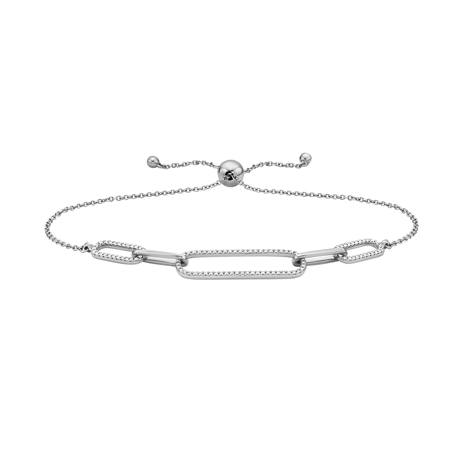 14K WHITE GOLD DIAMOND PAPERCLIP BOLO BRACELET