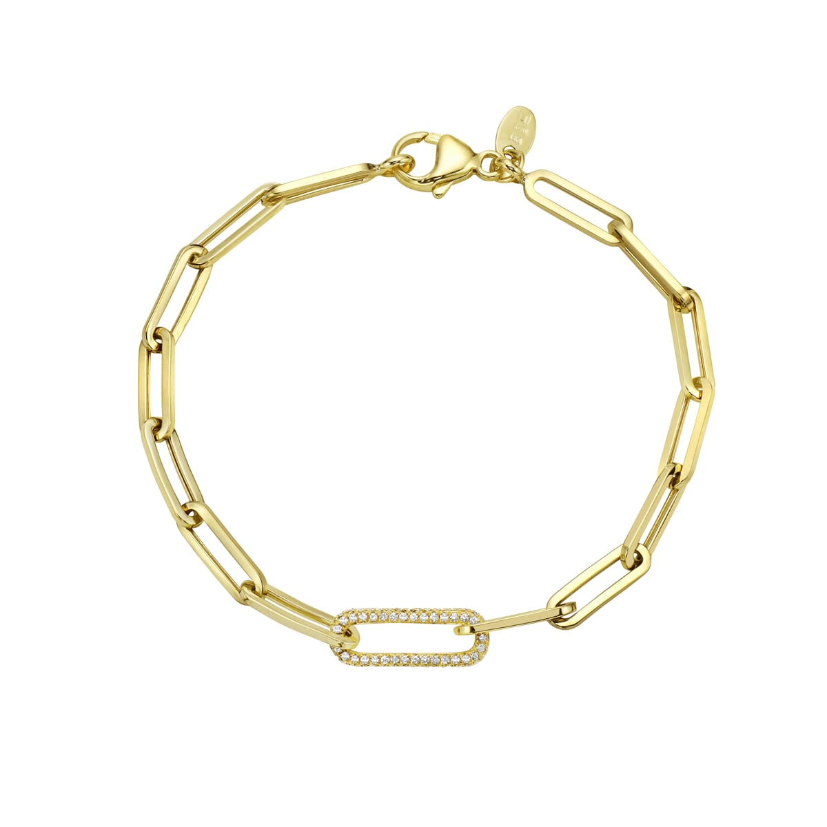 14K YELLOW GOLD DIAMOND PAPERCLIP LINK BRACELET