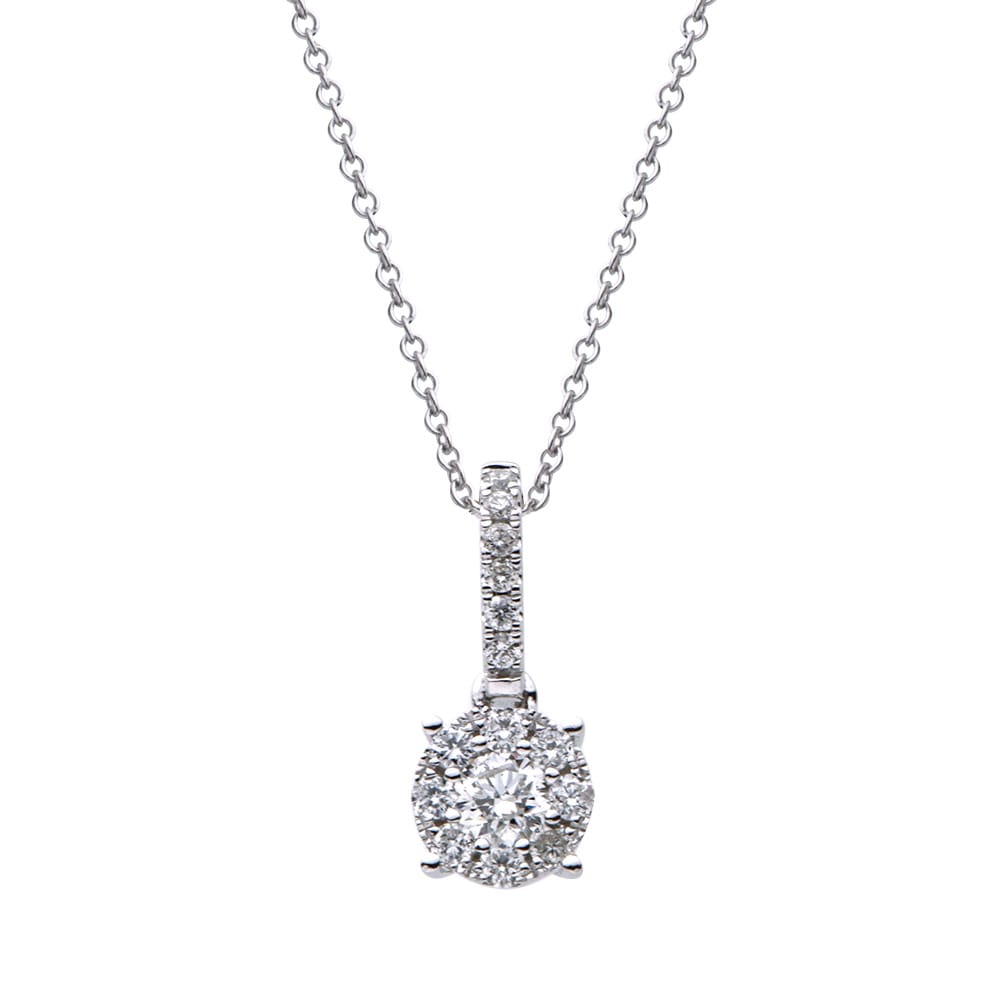 14K WHITE GOLD CLUSTER DIAMOND PENDANT
