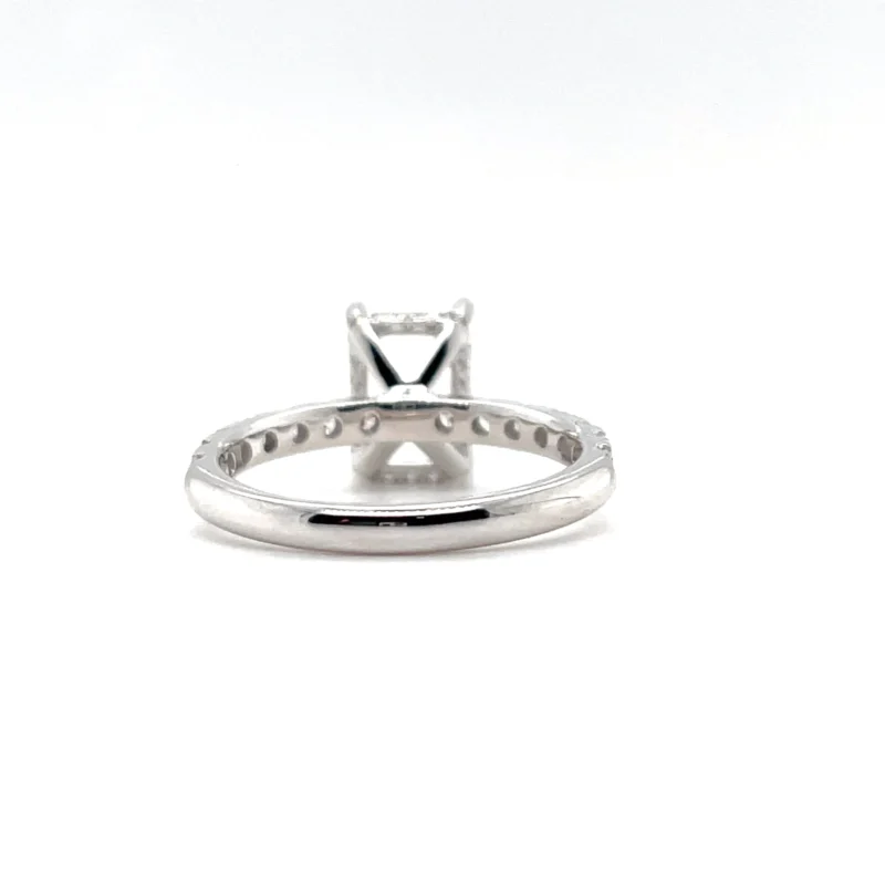 18K White Gold Emerald or Radiant Cut Hidden Halo Diamond Engagement Ring