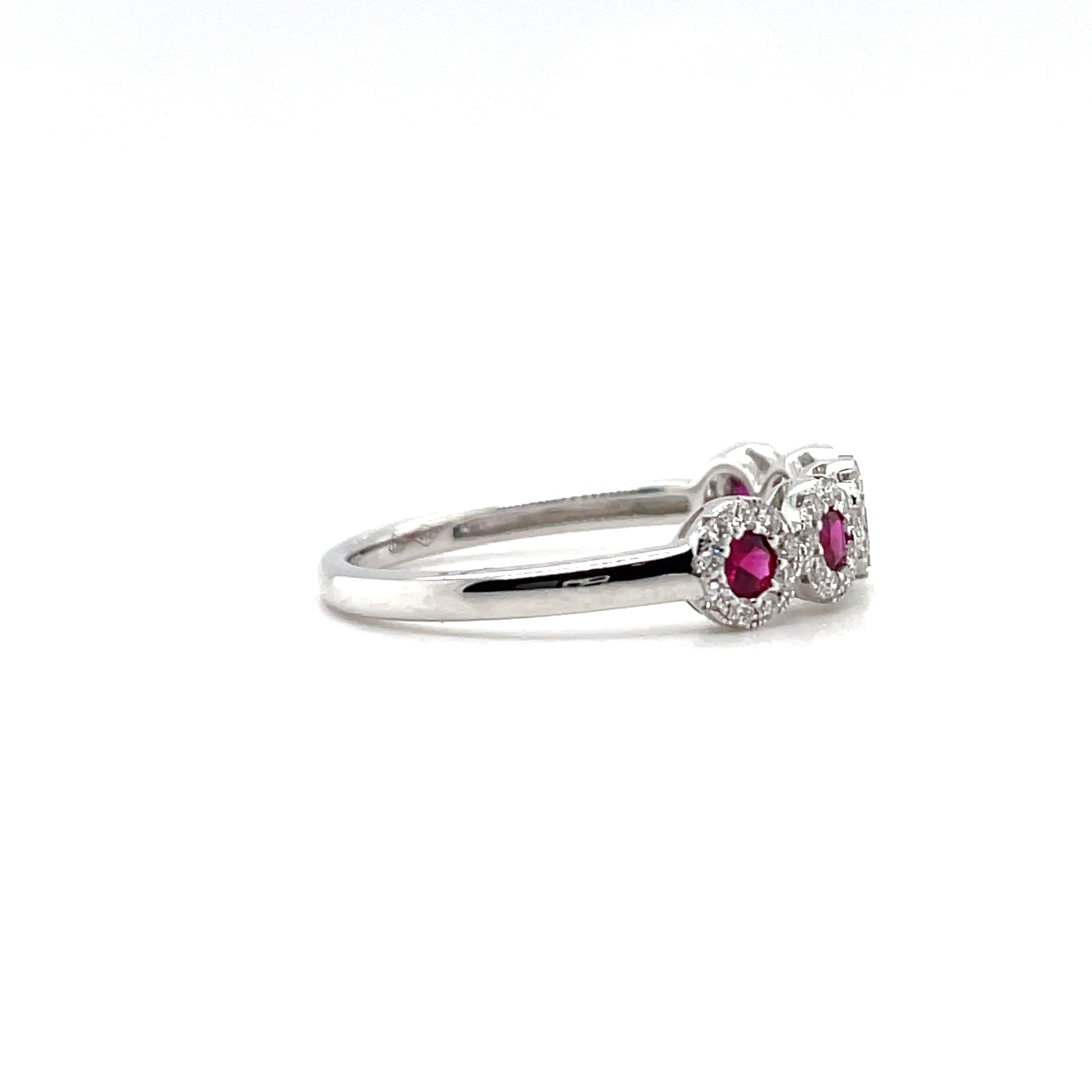 Women's 18K White Gold Ruby Halo Diamond Band