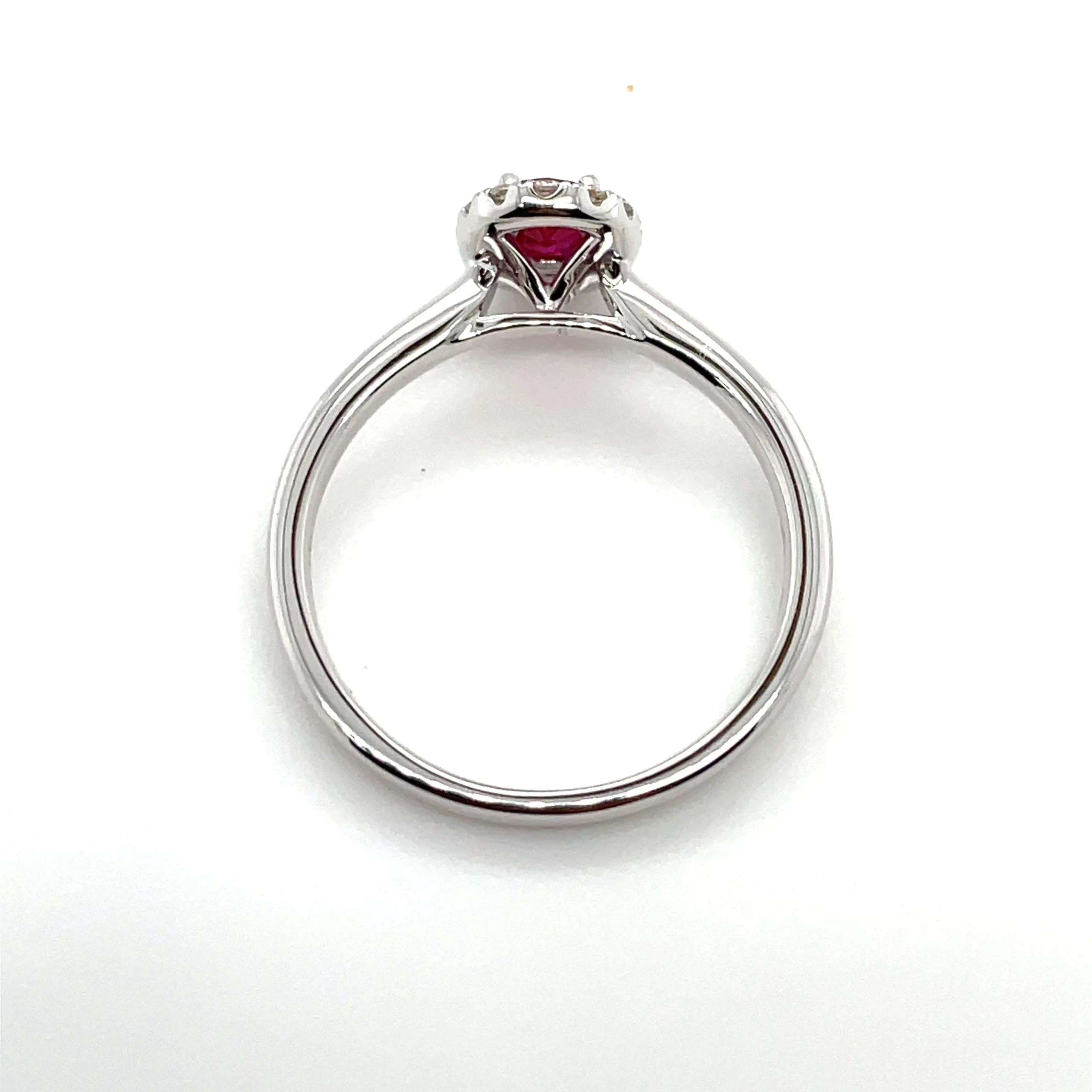 Women's 18K White Gold Ruby Oval Halo Solitaire Diamond Ring
