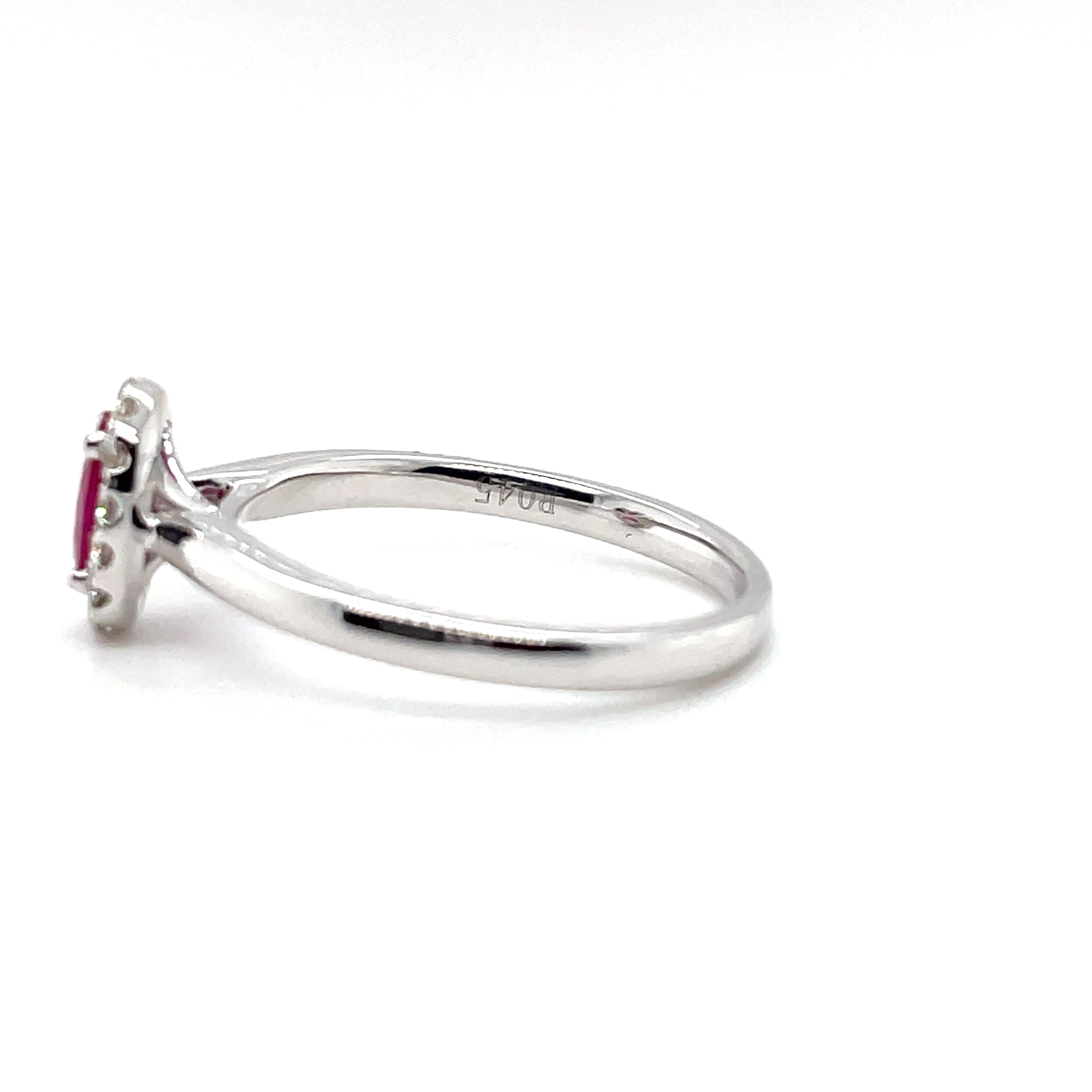 Women's 18K White Gold Ruby Oval Halo Solitaire Diamond Ring