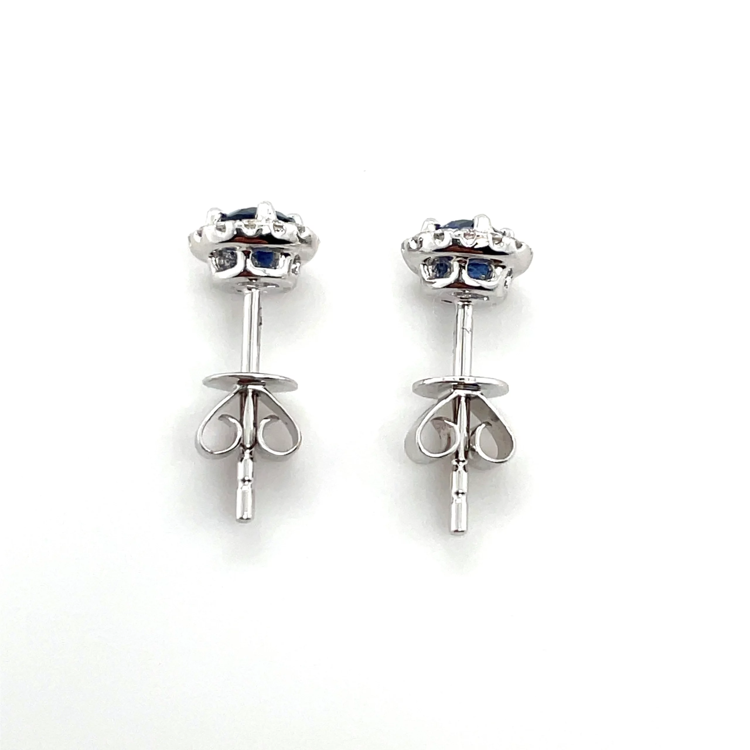 Women's 18K White Gold Sapphire Diamond Halo Earrings