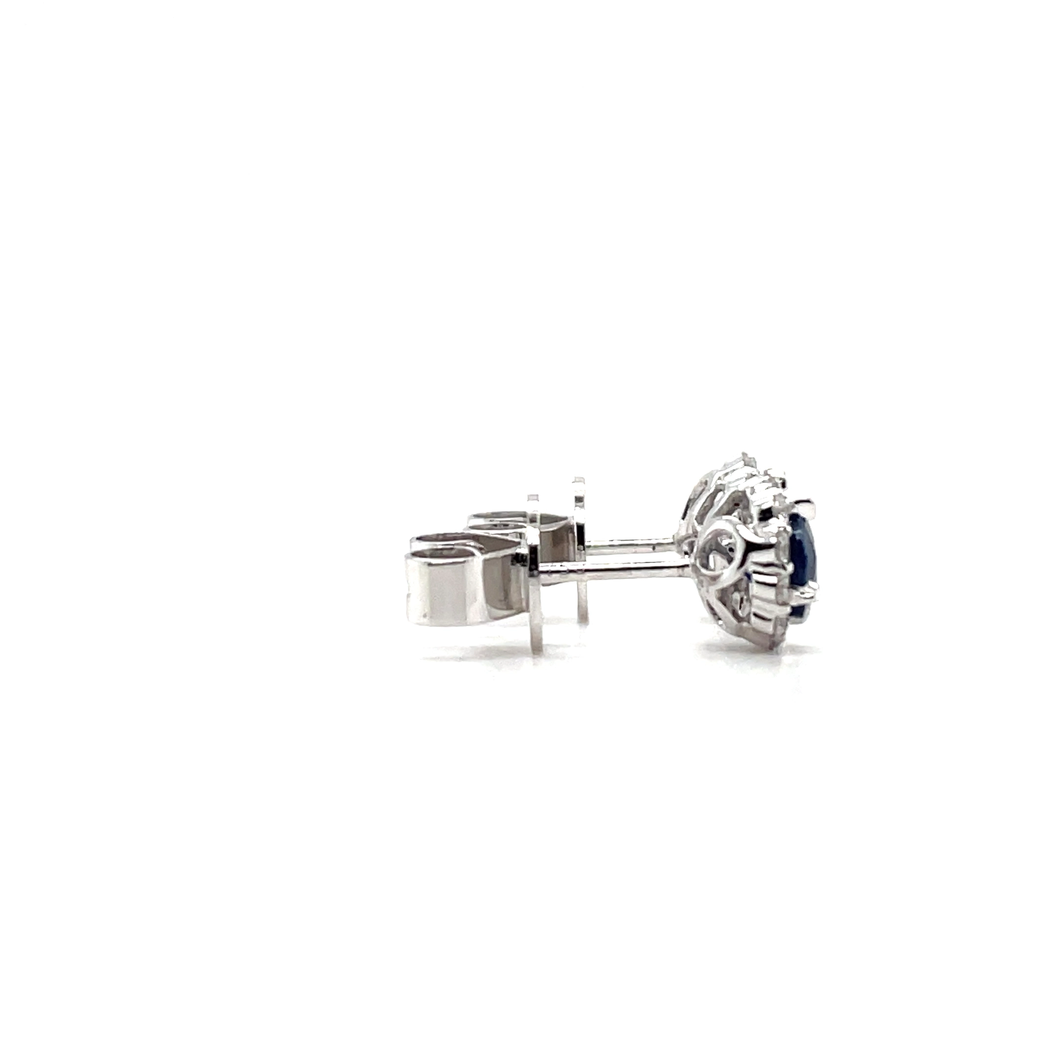 Women's 18K White Gold Sapphire Diamond Halo Stud Earrings