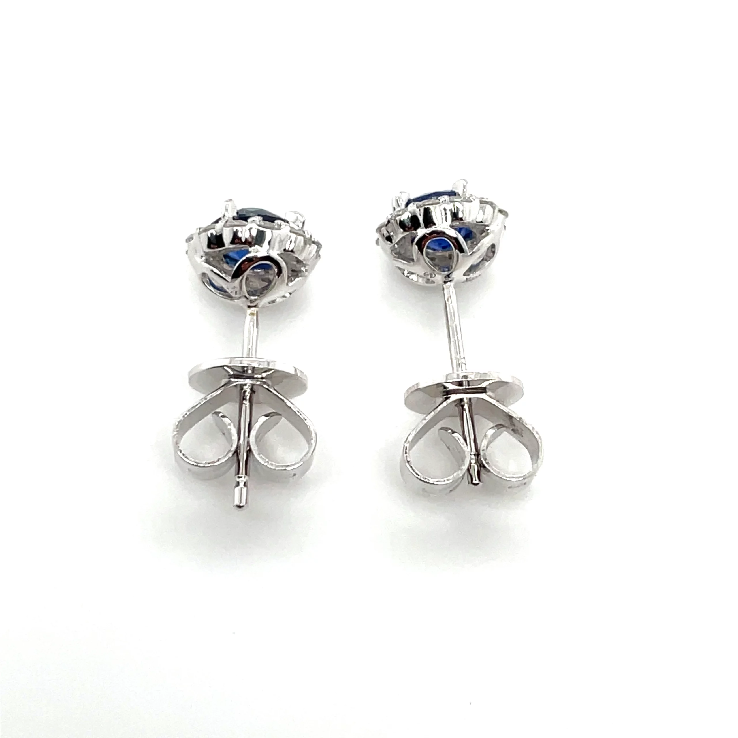 Women's 18K White Gold Sapphire Diamond Halo Stud Earrings