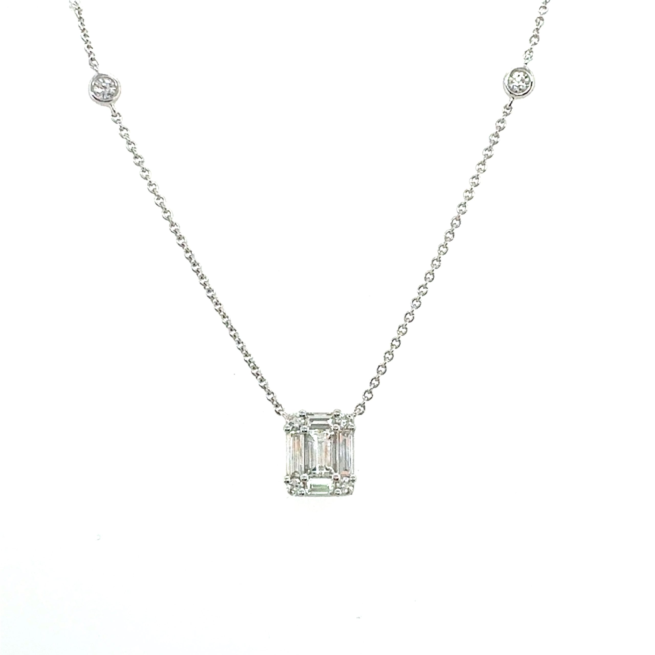 Women's 18K White Gold Emerald Cut Diamond Necklace