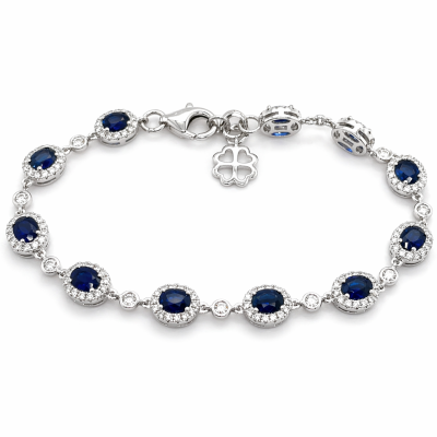 Women's 18K White Gold Sapphire Halo Diamond Bracelet