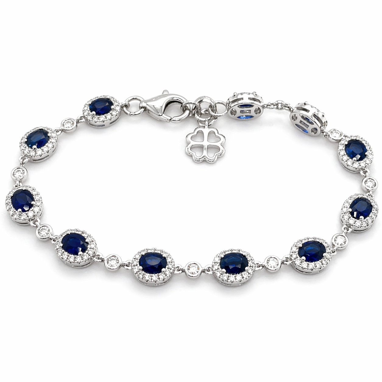Women's 18K White Gold Sapphire Halo Diamond Bracelet