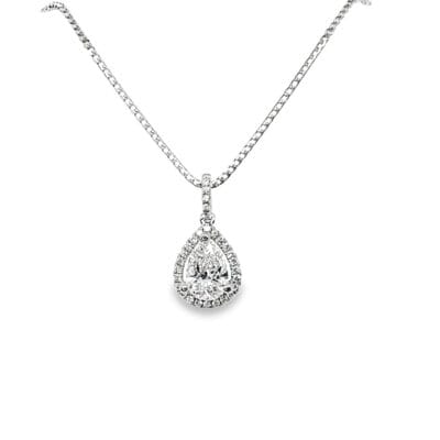 18K Pear Halo Lab Grown Diamond Bell Pendant