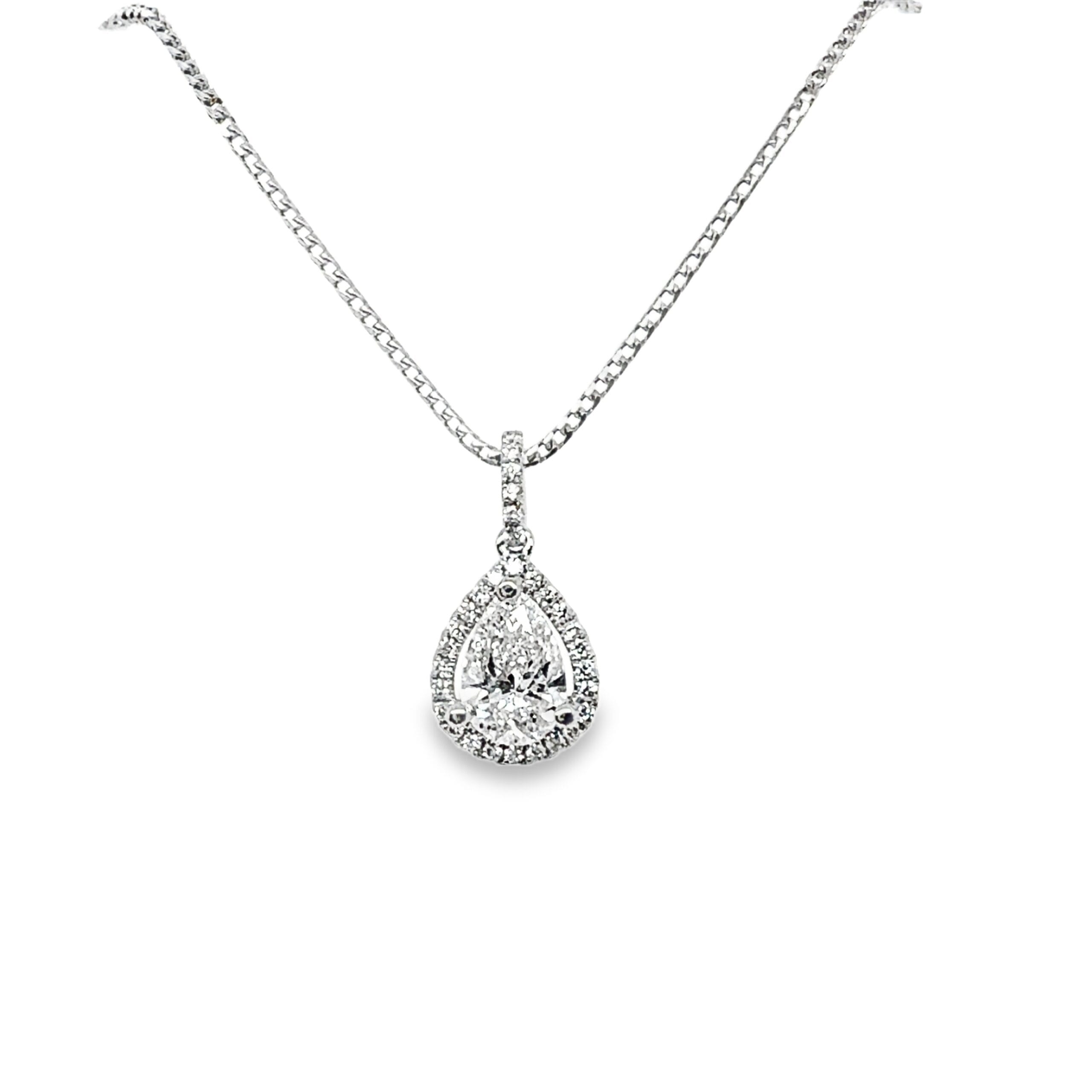18K Pear Halo Lab Grown Diamond Bell Pendant
