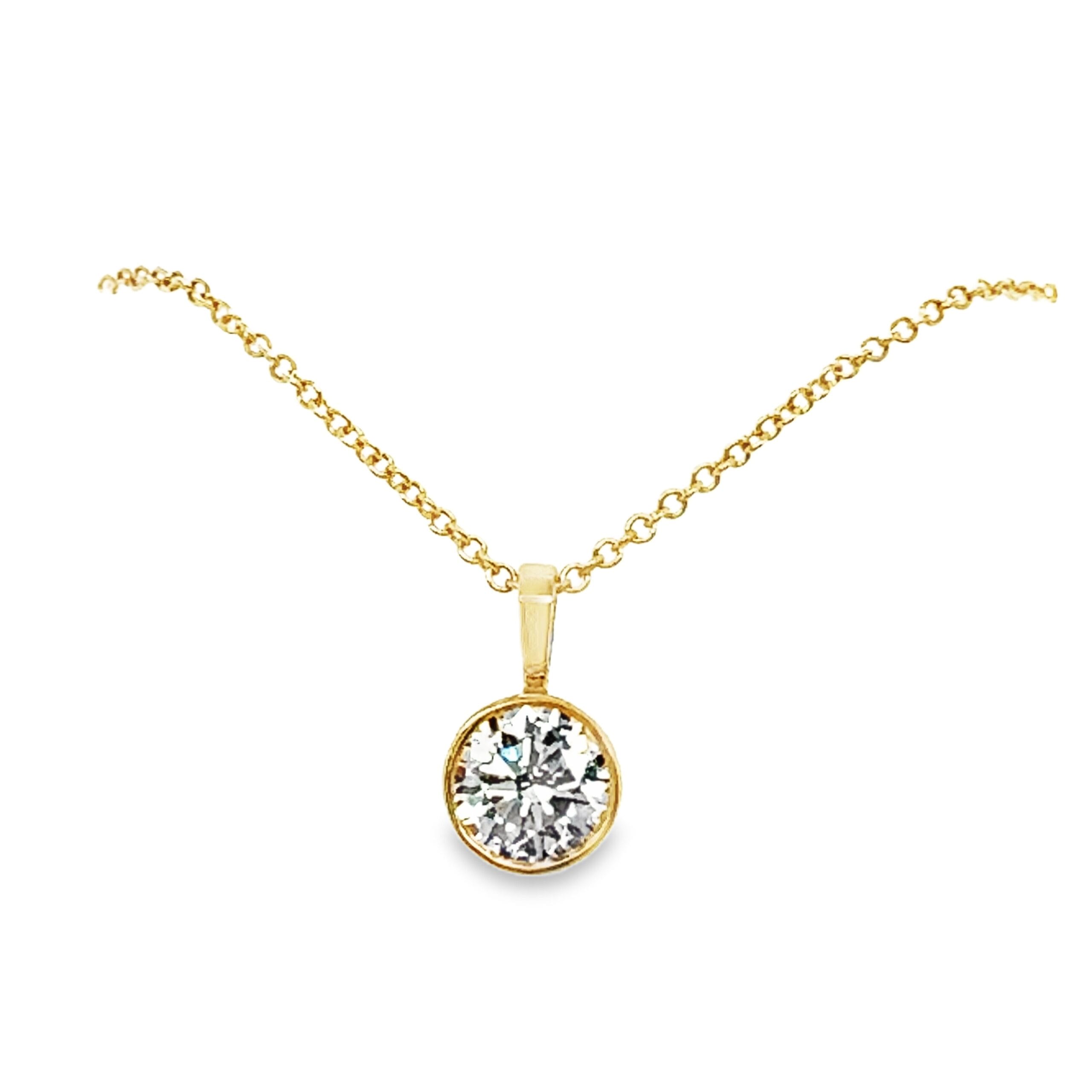 14K Yellow Gold Round Brilliant Lab Grown Diamond Bezel Pendant
