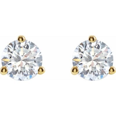 14k Yellow Gold 1 CTW Lab-Grown Diamond 3-Prong Martini Style Stud Earrings