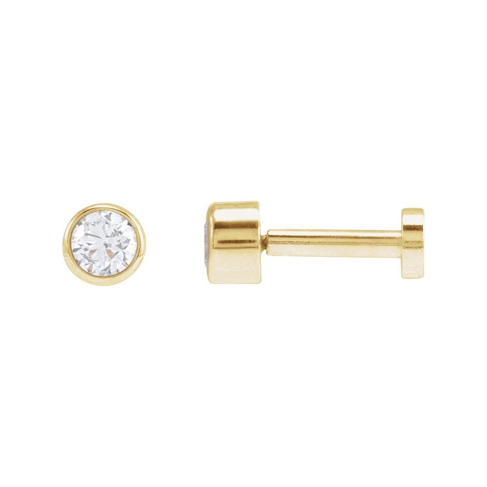 Round Brilliant Natural Diamond Bezel Set Stud Press Fit Back