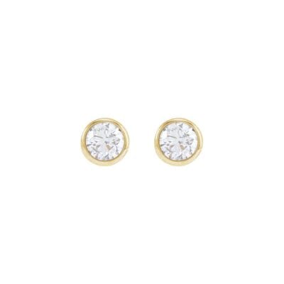 Round Brilliant Natural Diamond Bezel Set Stud Press Fit Back