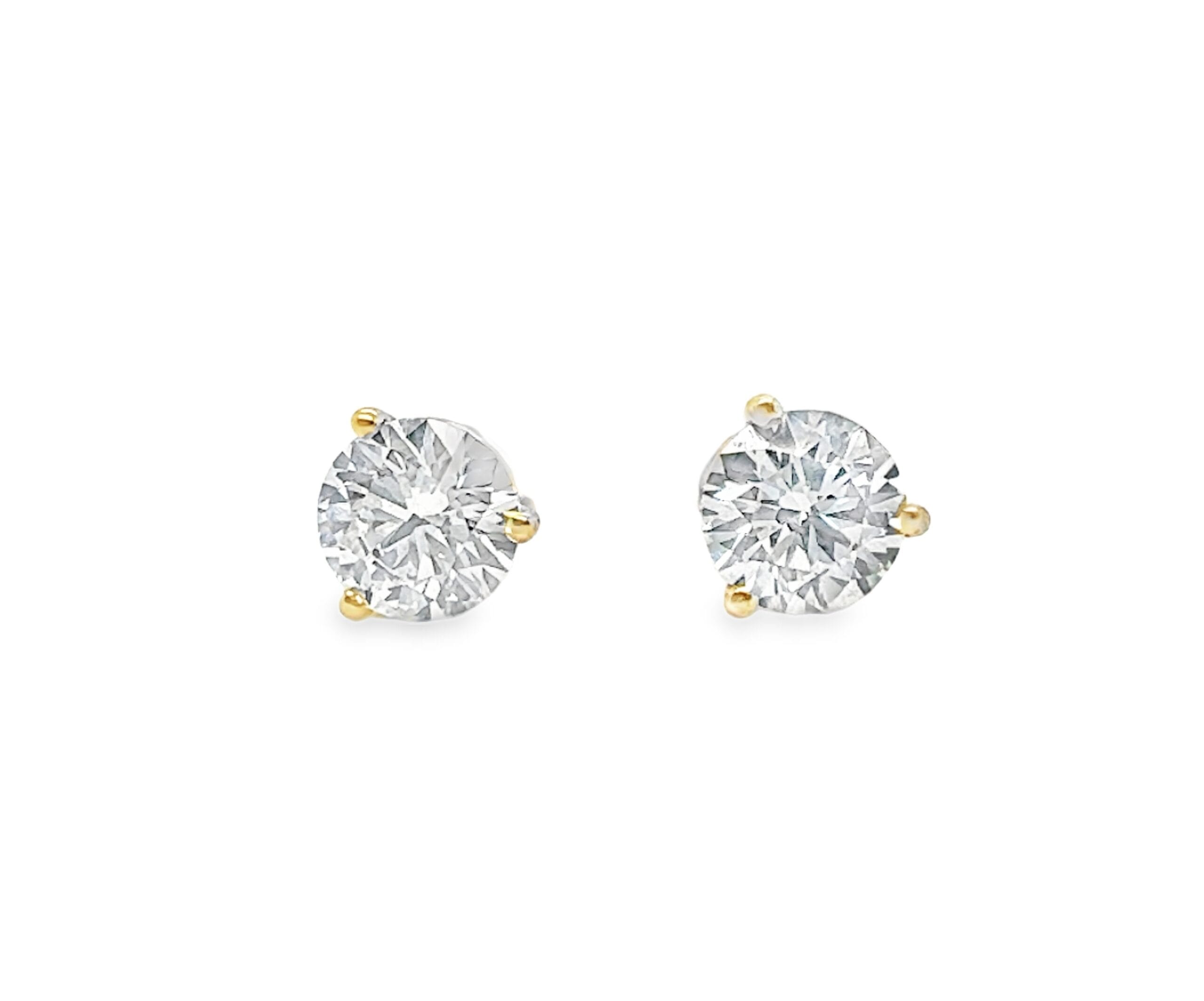 14k Yellow Gold 1.89 CTW Lab Grown Diamond Basket Studs Round 3 Prong