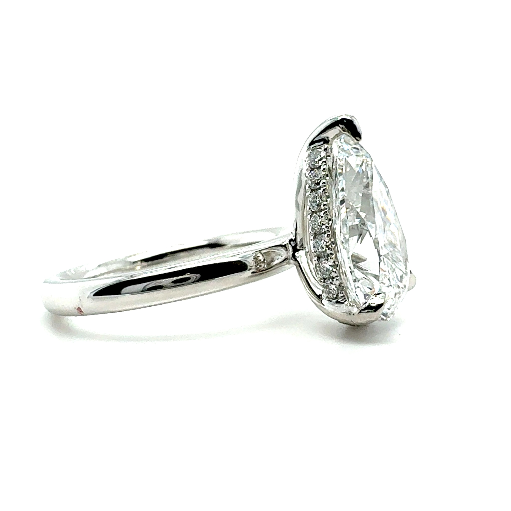 3.70 CT Pear Lab-Grown Diamond Engagement Ring – E/VVS2, Platinum Hidden Halo