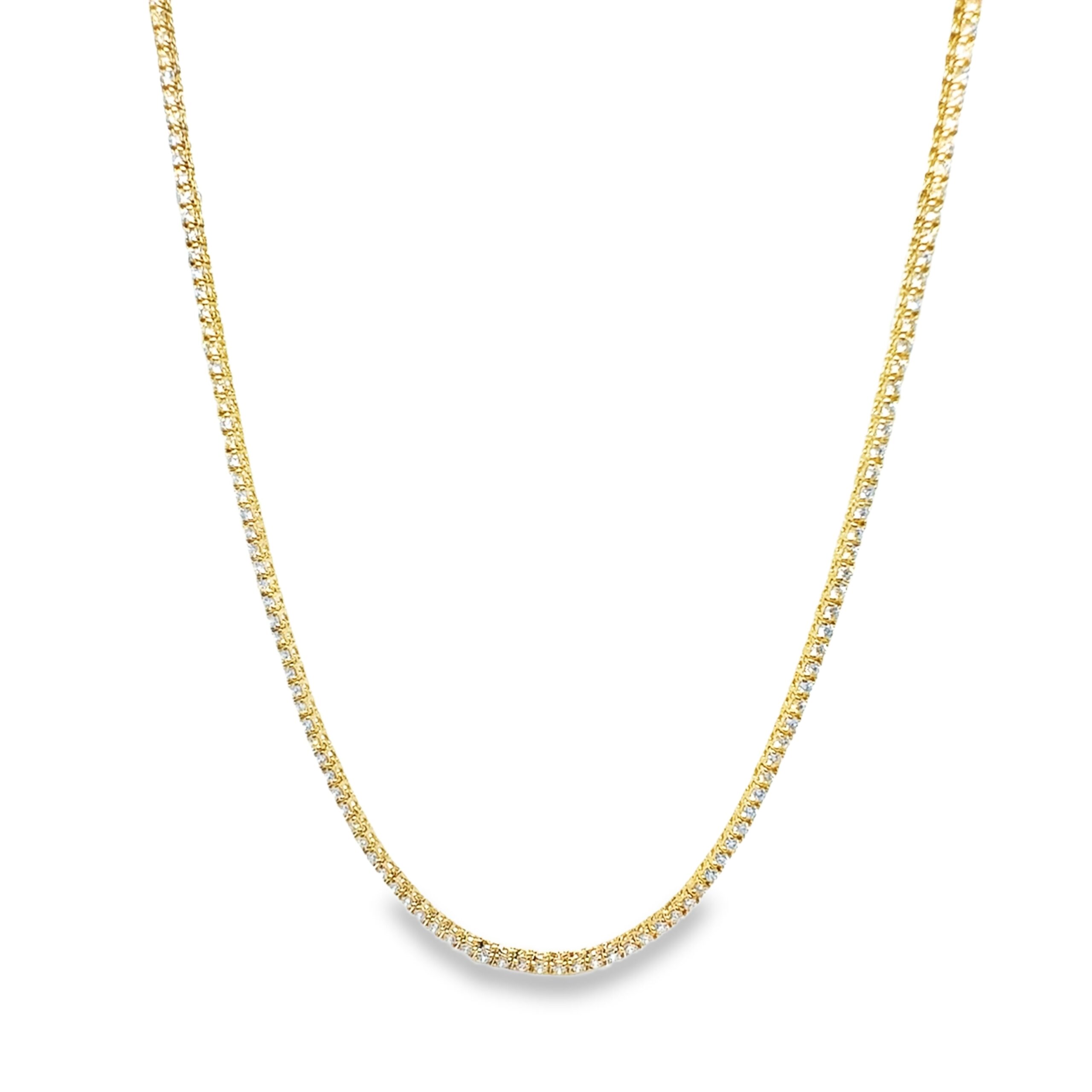 16" Straight Lab-Grown Diamond Tennis Necklace in 14k Yellow Gold