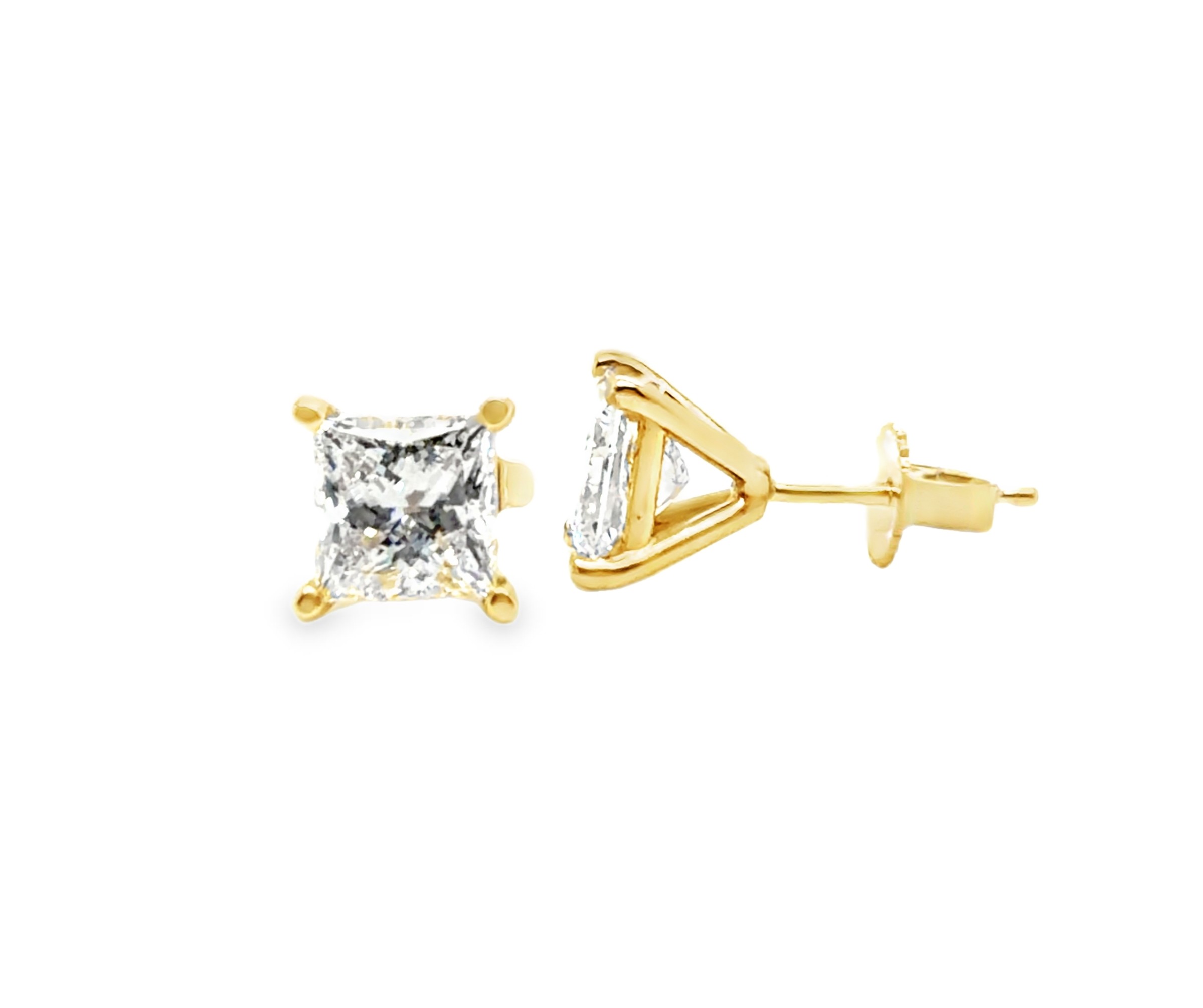 2 CTW Princess Cut Lab Grown Diamond Stud Earrings