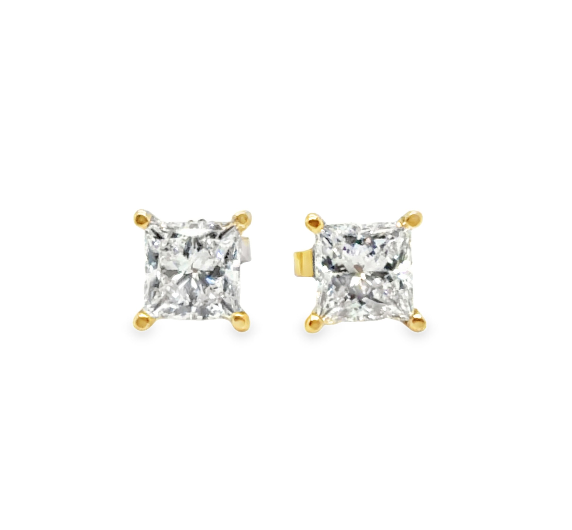 2 CTW Princess Cut Lab Grown Diamond Stud Earrings