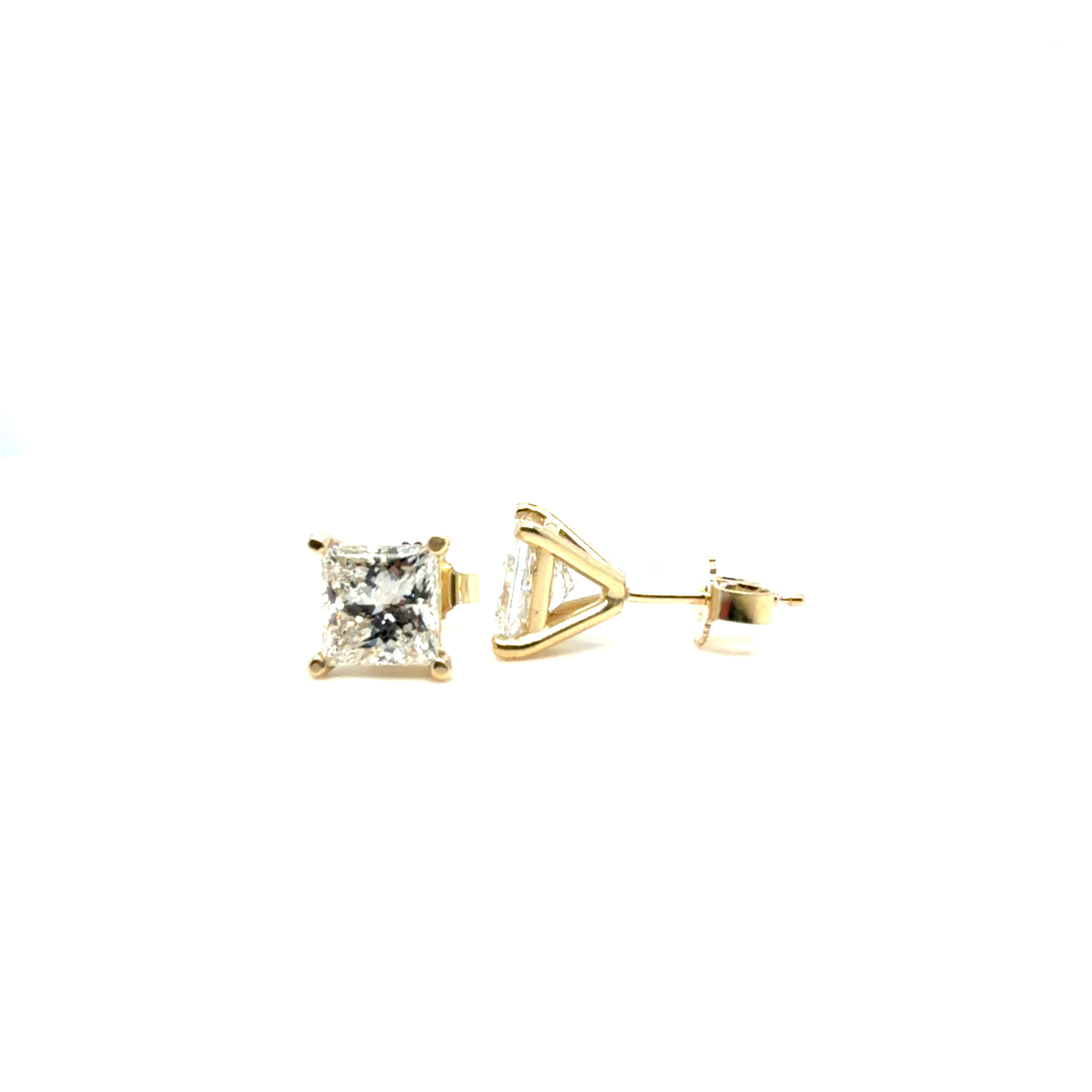2 CTW Princess Cut Lab Grown Diamond Stud Earrings