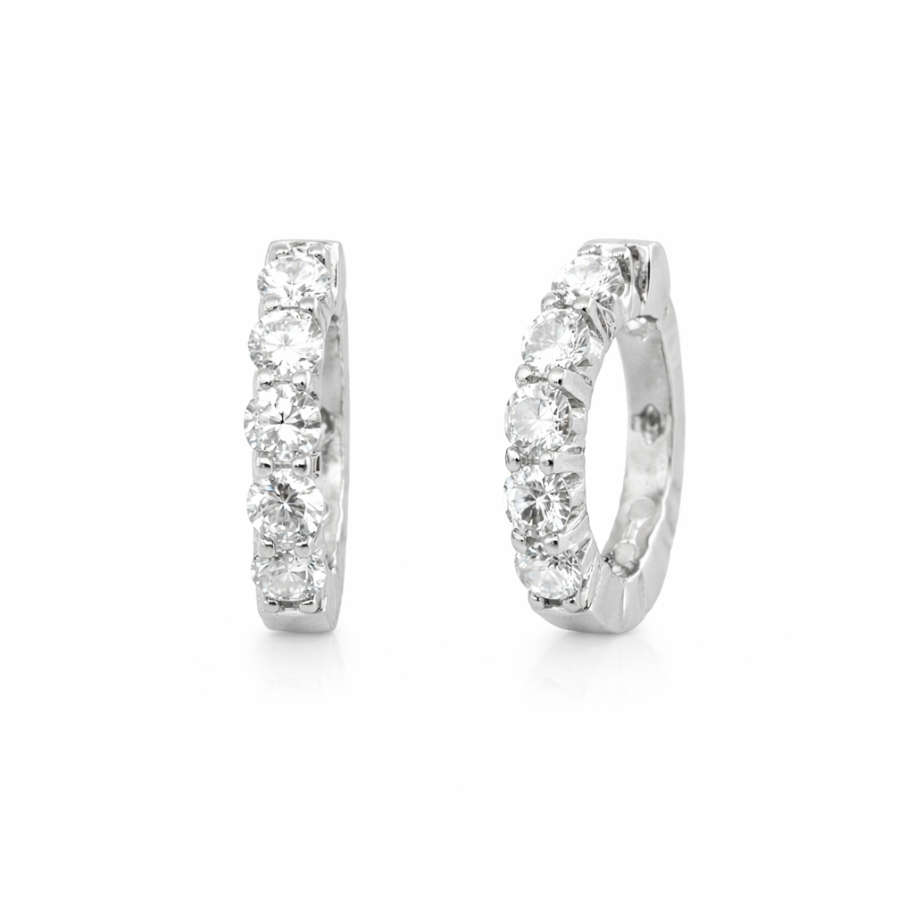 1.35 CTW Lab-Grown Diamond Huggie Hoop Earrings in 14K White Gold