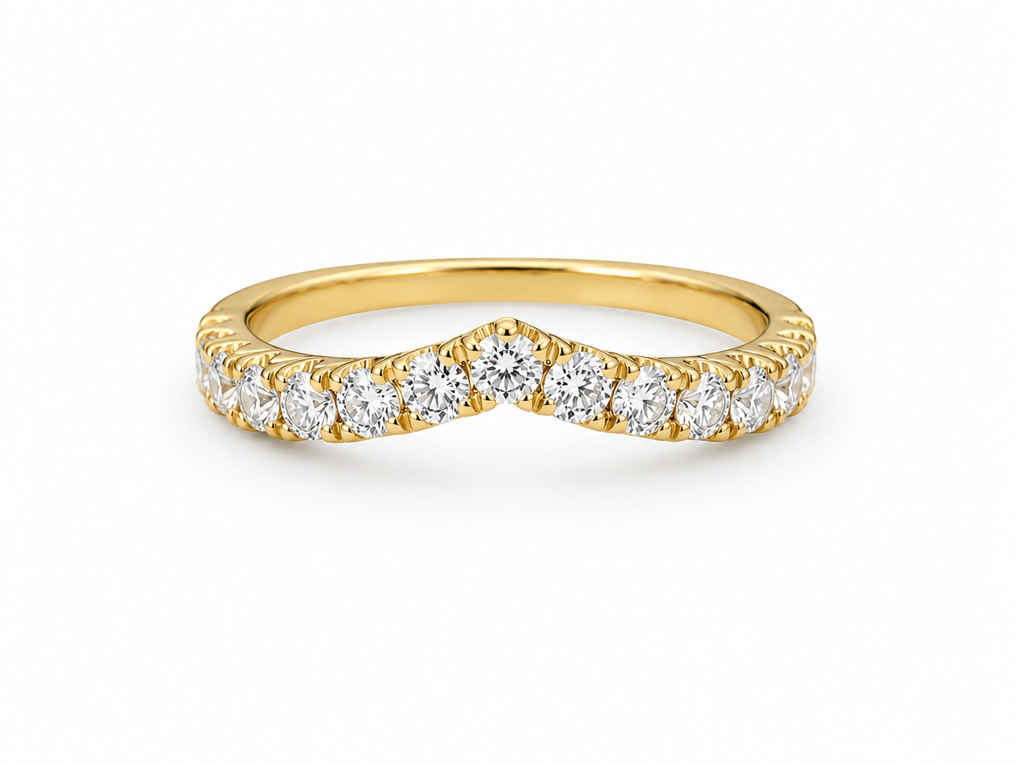 Curved Diamond Wedding Band in 18k Yellow Gold