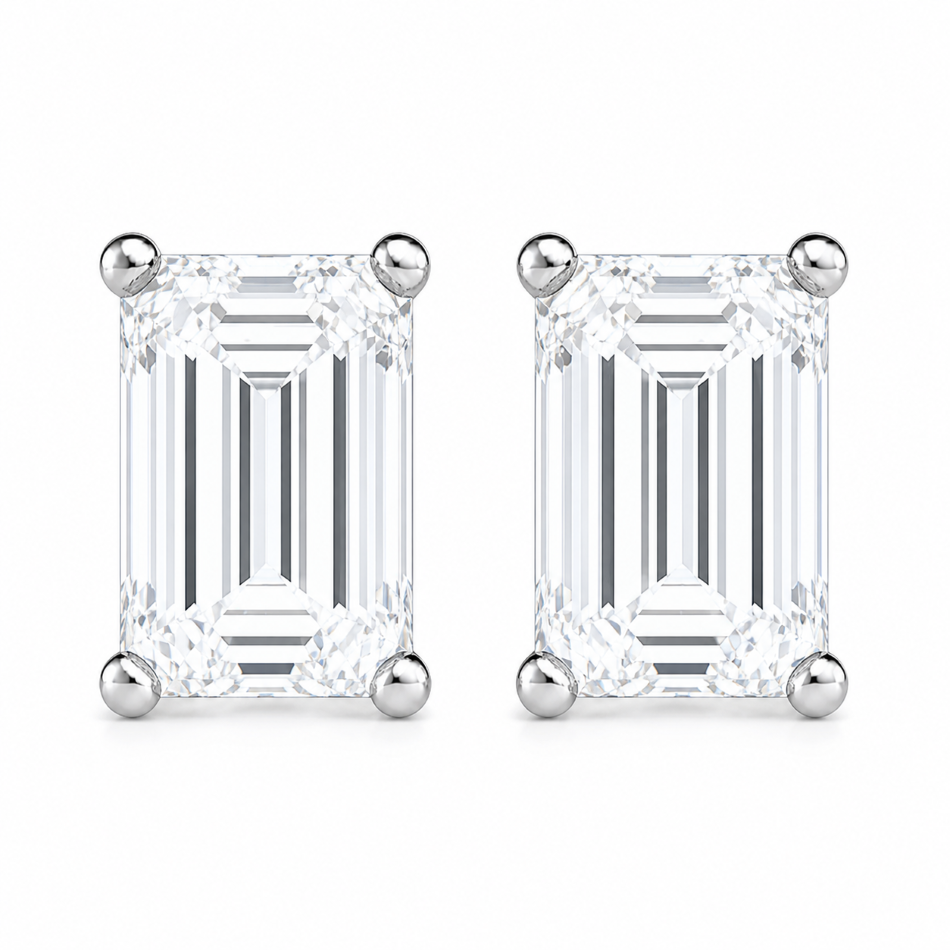 1.60 CTW Emerald Cut Lab-Grown Diamond Stud Earrings D/E VVS2-VS1 – 14K White Gold Martini Setting