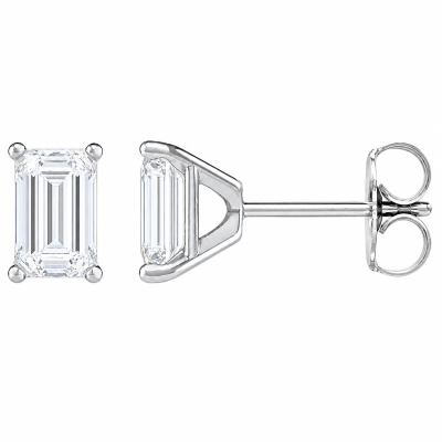 Emerald Cut Lab-Grown Diamond Stud Earrings – 1.60 CTW | 14K White Gold Martini Setting